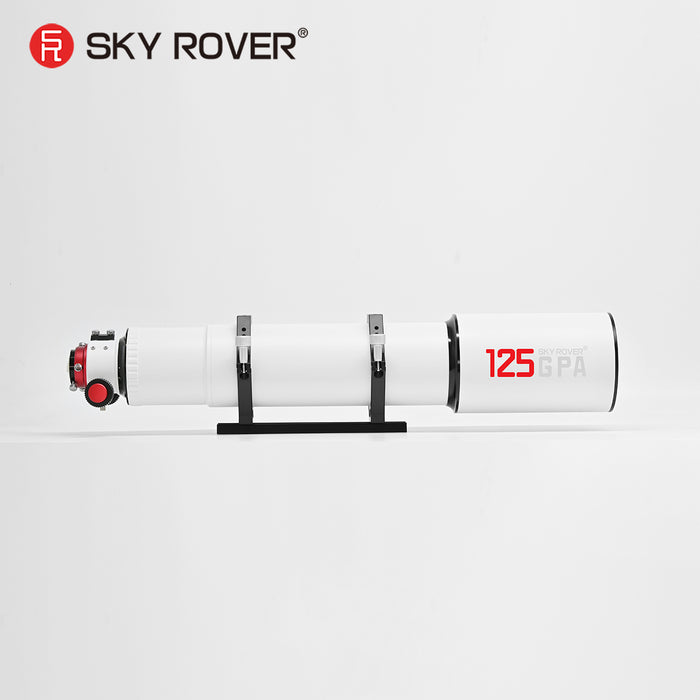White telescope with red accents on a gray background, featuring the Sky Rover brand.