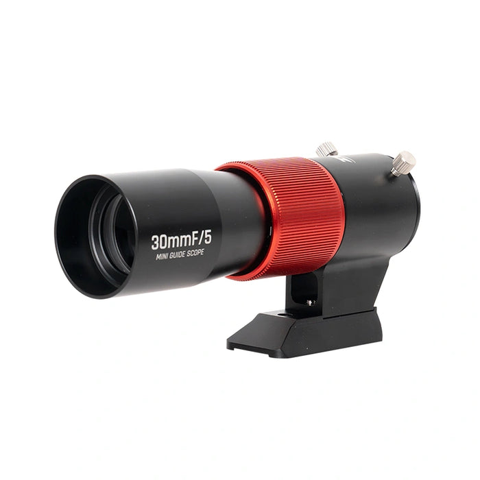 ZWO’s 30mm f/5 Mini Guide Scope features ED triplet optics, a non-rotating helical focuser, and threaded camera connections in a compact, 348g build. Ideal for guiding scopes up to 750mm focal length.

