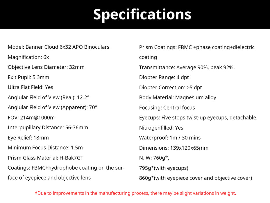 Sky Rover 6x32 mm Banner Cloud APO Binocular