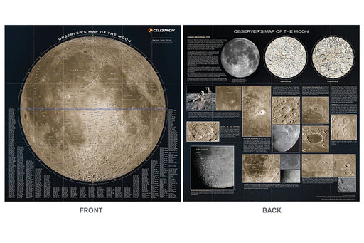 Celestron Deluxe Folding Moon Map – double-sided waterproof lunar chart showing labeled craters and maria with foldable design

