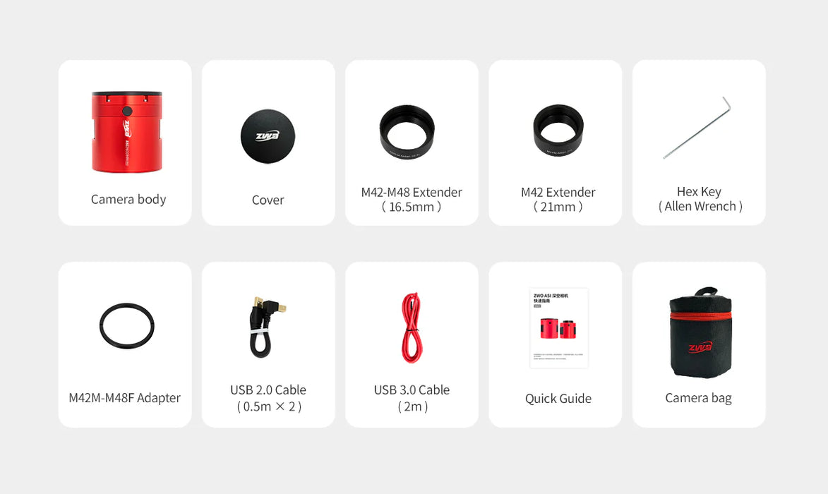 List of camera accessories with icons on a white background