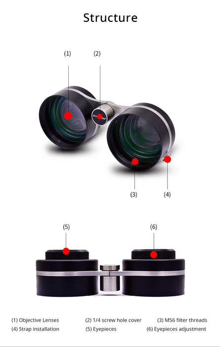 Sky Rover 2×54 mm Constellation Binoculars – ultra-widefield astronomy binoculars with 36° field and optional M56-threaded UHC filters