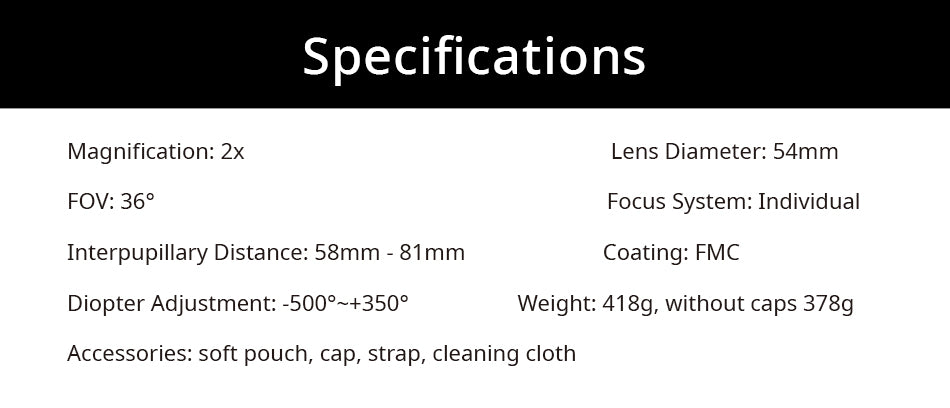 Sky Rover 2×54 mm Constellation Binoculars – ultra-widefield astronomy binoculars with 36° field and optional M56-threaded UHC filters