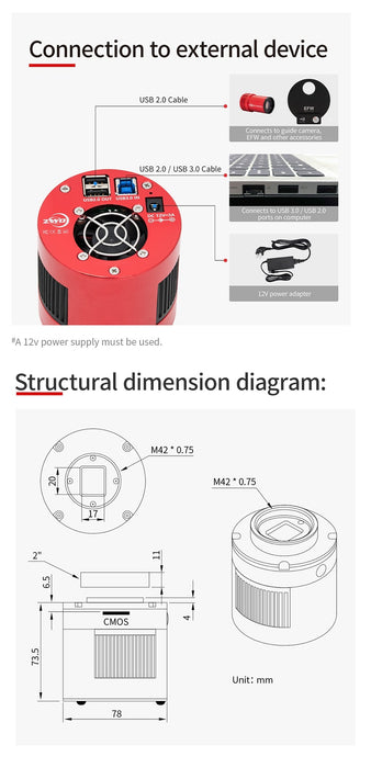 ZWO ASI533MM Pro Cooled Mono CMOS Astrophotography Camera