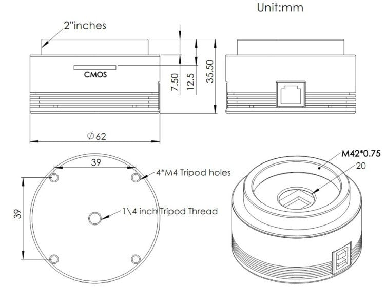 ZWO ASI120MM-S Monochrome Astrophotography Camera