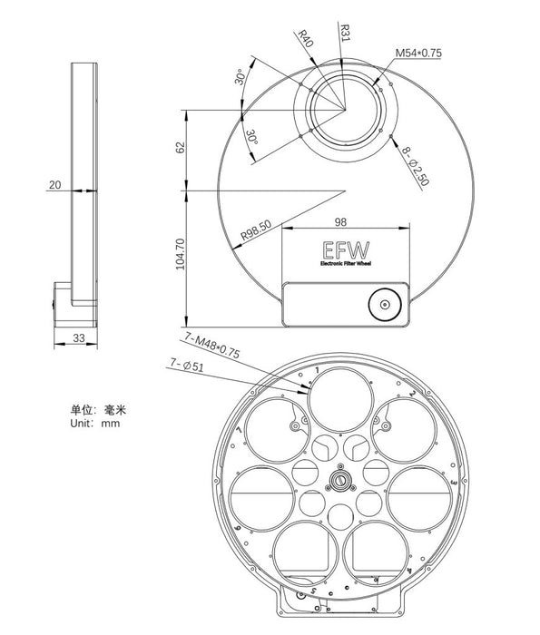 ZWO EFW 7-Position Filter Wheel for 2"