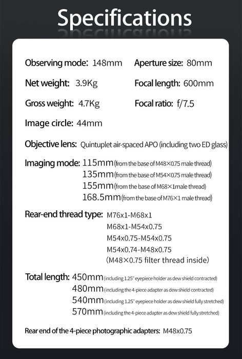 ZWO FF80 APO Refractor OTA