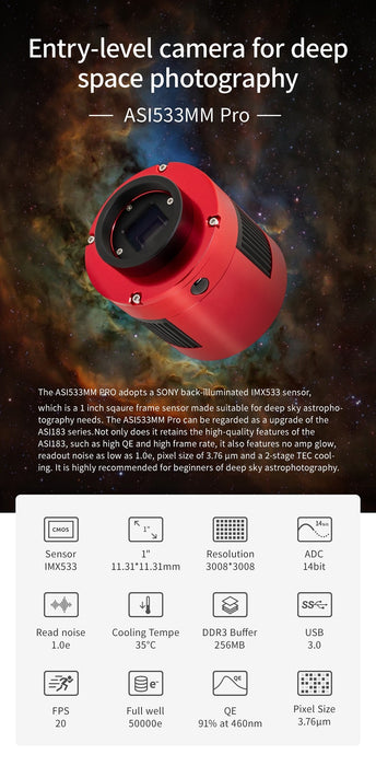 ZWO ASI533MM Pro Cooled Mono CMOS Astrophotography Camera