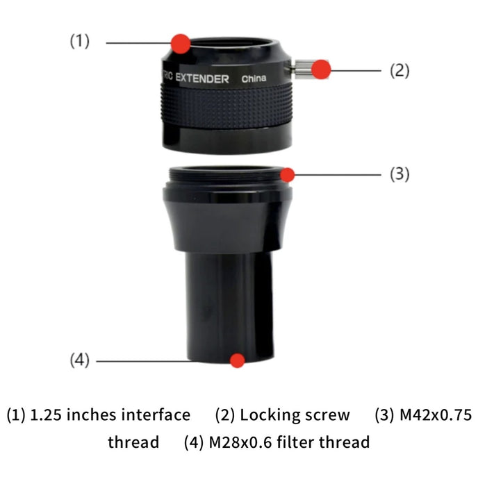 Astro-Tech 2X Telecentric Extender Barlow for 1.25" Eyepieces