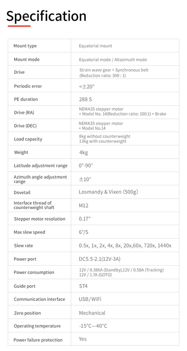 ZWO AM3 Harmonic Equatorial Mount