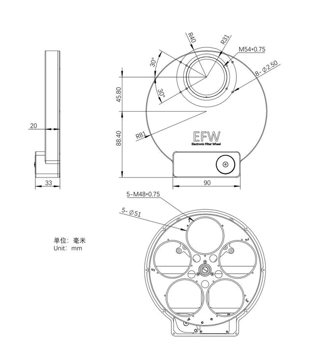 ZWO EFW 5-Position Filter Wheel For 2" Filters