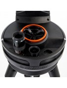 Close-up of the Celestron NexStar Evolution 9 drive base handles and eyepiece tray.
